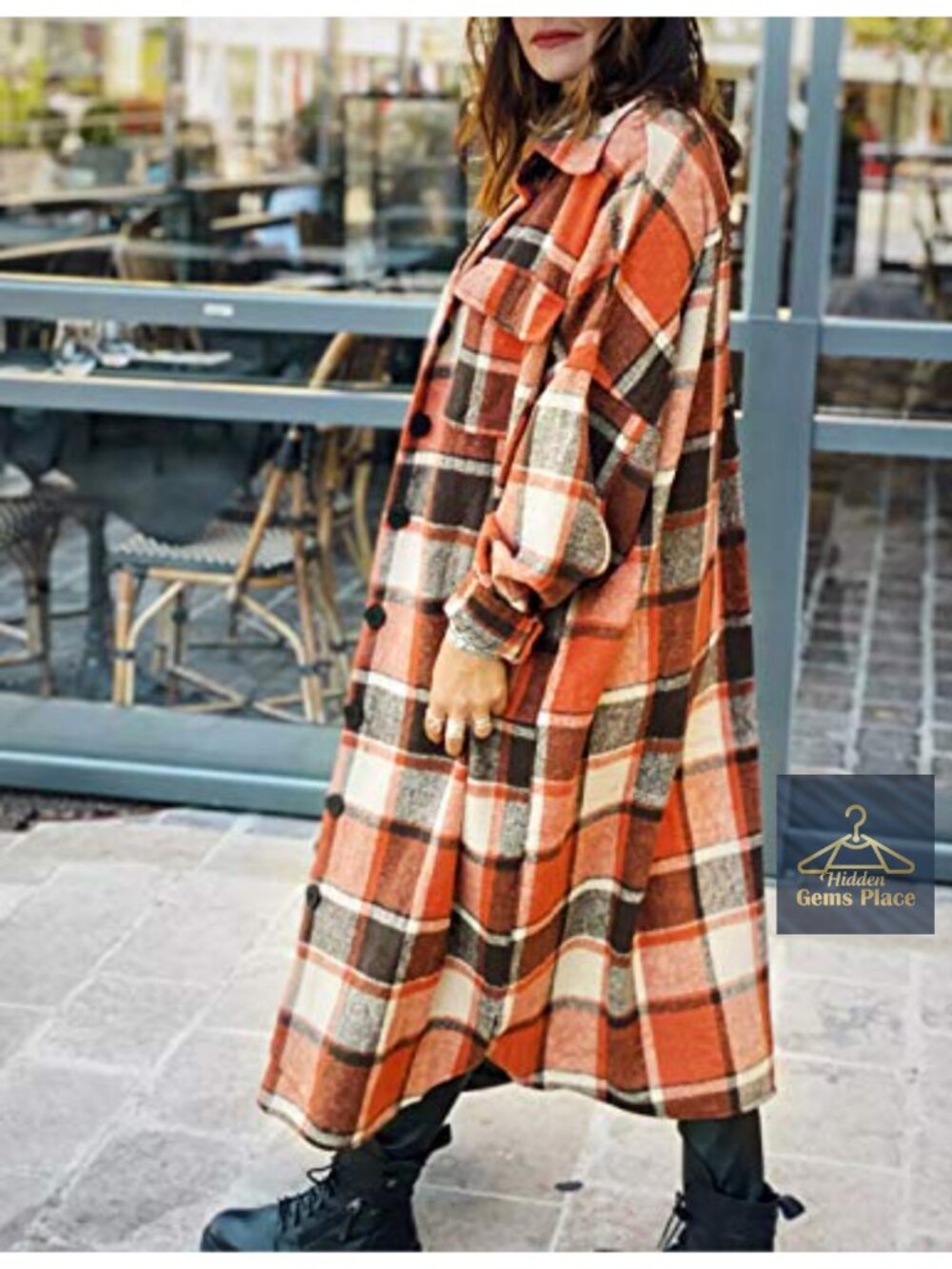 Women's Long Plaid Flannel Button Down Jacket Coat Fall - Picture 5 of 6